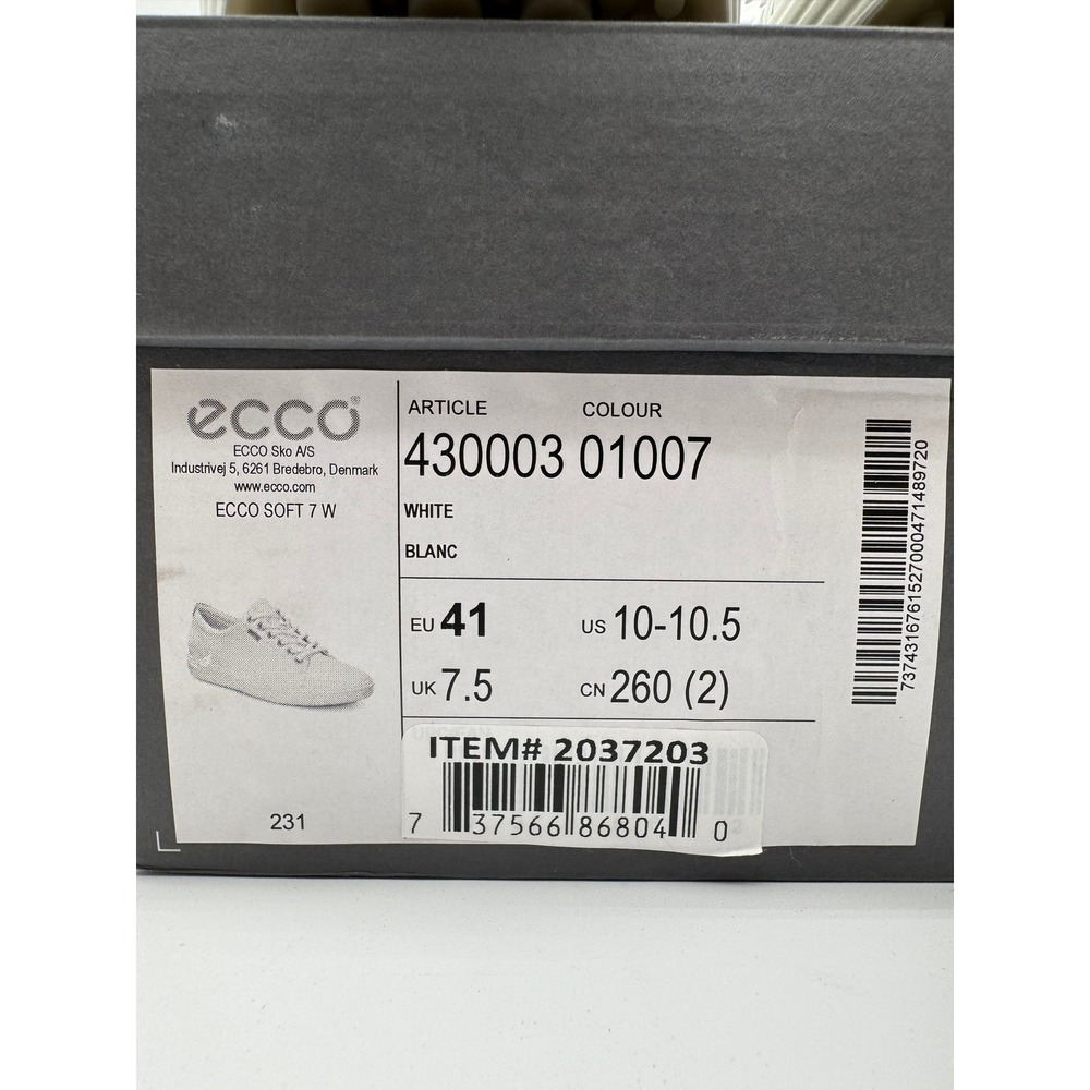 ECCO Soft 7 White Leather Sneakers Women's US 10–10.5 EU 41 Lace Up Shoes - Picture 8 of 8